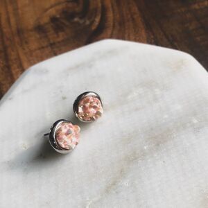 Blush & Silver Round Druzy Stone Stud Earrings NEW Jewelry Women Pink Crystal